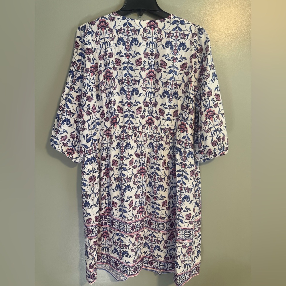 J. Jill White Midi Boho Peasant Dress with Blue & Mauve Floral Print size medium - Picture 9 of 12